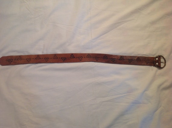 Vintage 70's Tooled Leather Belt & Buckle, Tooled