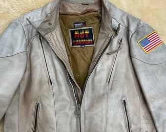 Vintage HARLEY DAVIDSON Hot Leathers Size 44 Leather Jacket ~ Removable Liner ~ 3M Thinsulate ~ Inner & Outer Pockets ~VHTF Tan/Beige Color