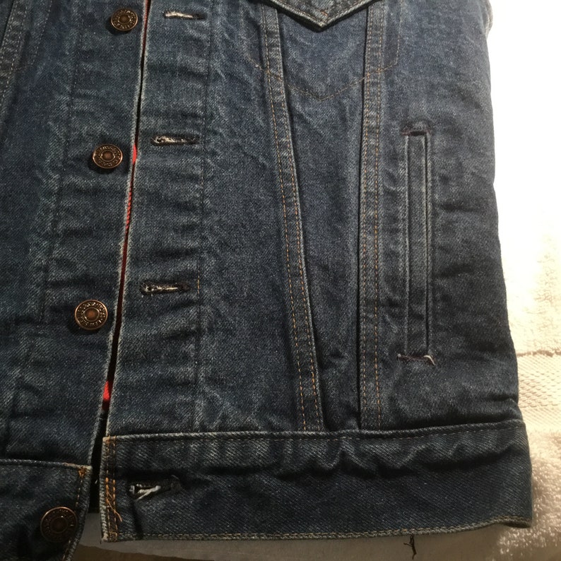 1990/'s Near Mint Condition Levi/'s Flannel Lined 100/% Cotton Denim Truckers Vest ~ Size XS ~ Very Scarce With This Lining ~ Made In USA ~