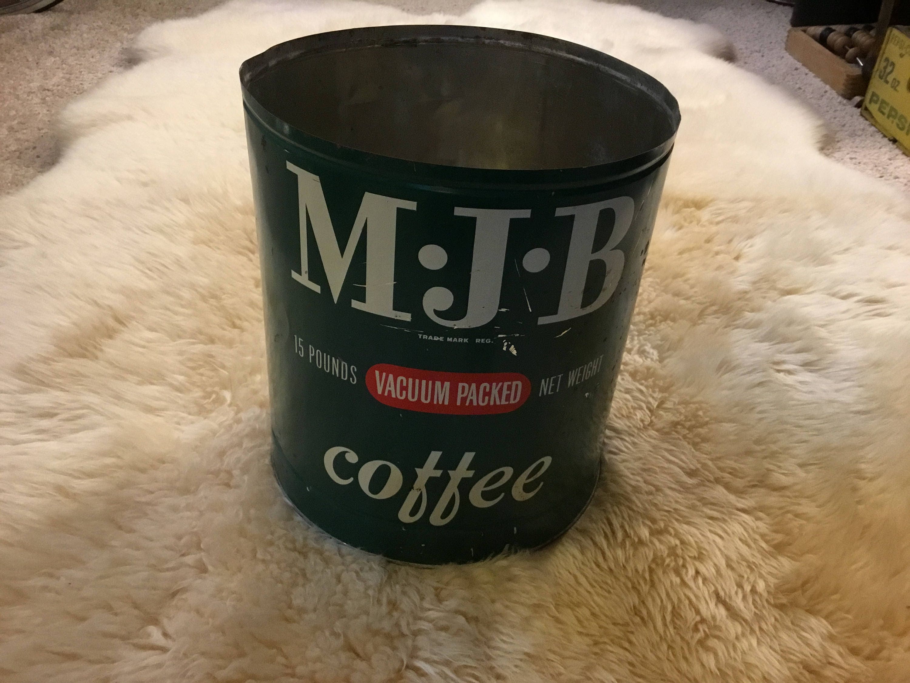 1950's MJB 15 Pound Coffee Tin MJB Co San Francisco USA