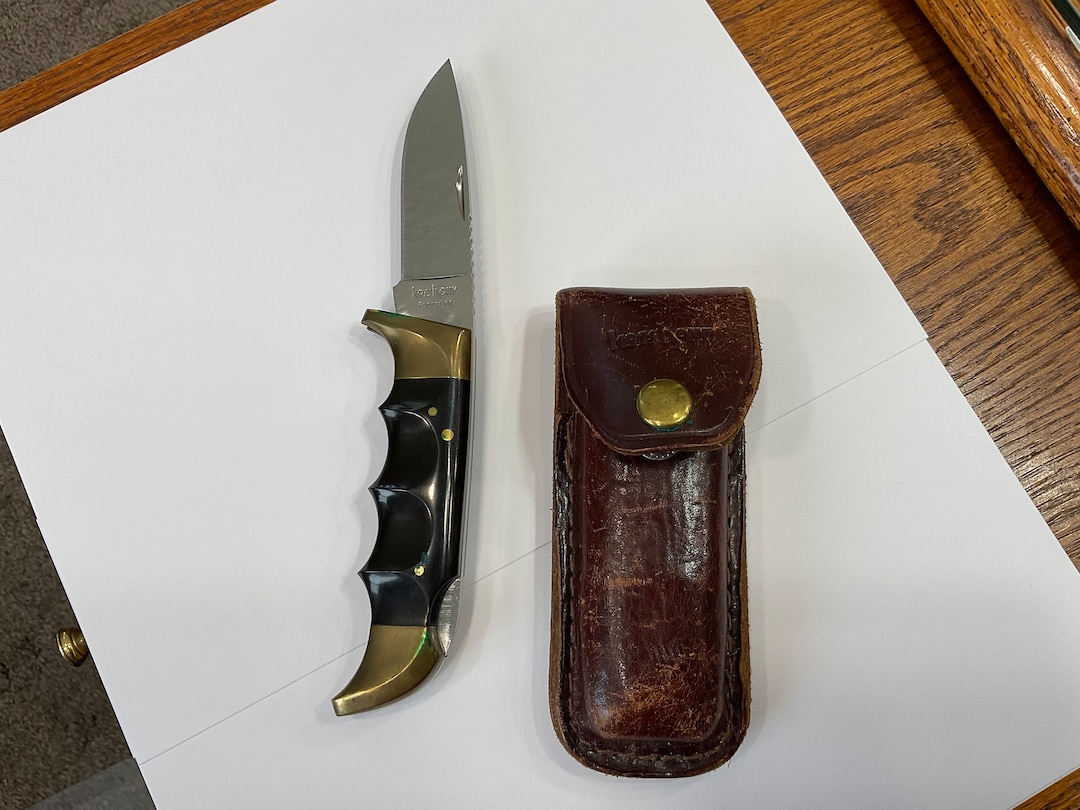 Vintage KERSHAW 1050 Japan Folding Field Knife With Original Sheath