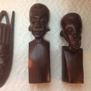 Lot Of 3 1970’s African Hand Carved Ebony Wood Sculptures, African Tribal Art.