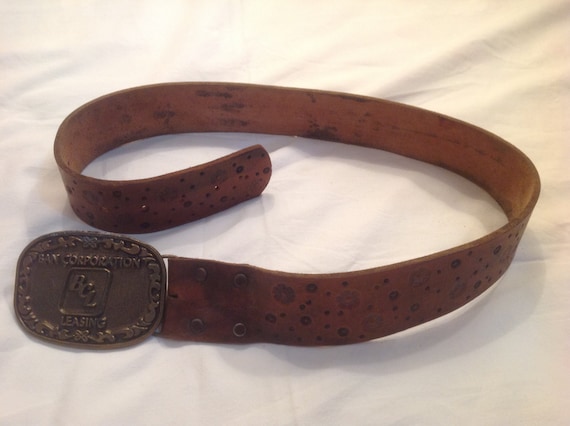 Vintage 70's Tooled Leather Belt Ban Corporation L