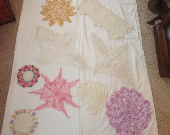 9 Antique Handmade Doilies, Antique Home Decor, Antique Cottage Decor.