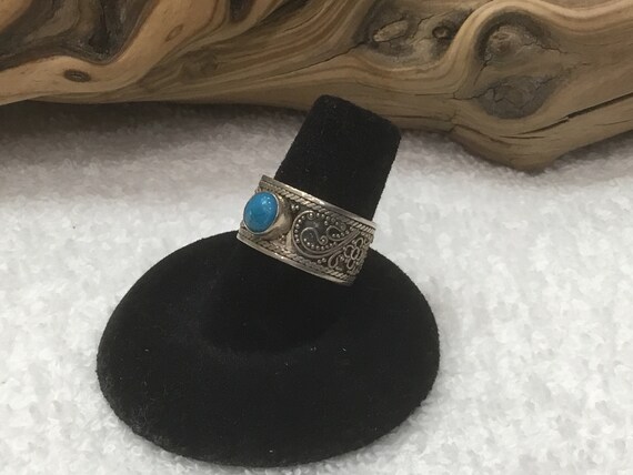 Beautiful 1970's Sterling Silver Turquoise Ring ~… - image 7