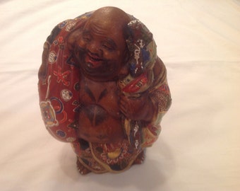 1960's Era Signed/Marked Ceramic Laughing Buddha Figurine ~ 8" Tall x 5 1/2" Wide x 4 1/4" Deep ~ In Excellent PLUS Condition!! ~