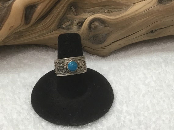 Beautiful 1970's Sterling Silver Turquoise Ring ~… - image 3