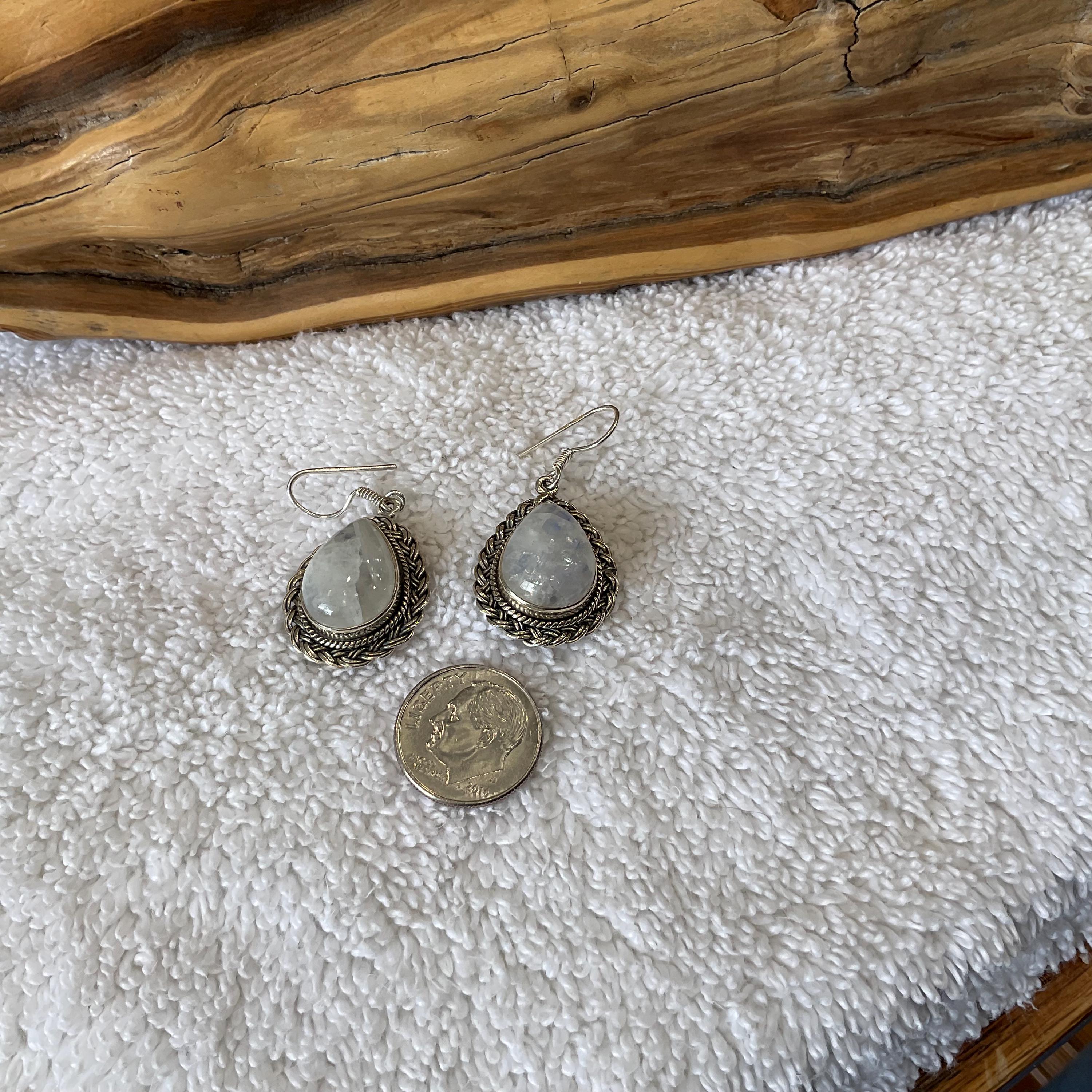Near Mint Condition Sterling Silver .925 Rainbow Moonstone Earrings ~…