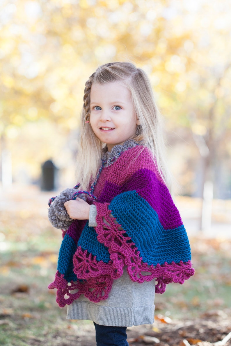 Girls Color Block Poncho Crochet PATTERN PDF image 5