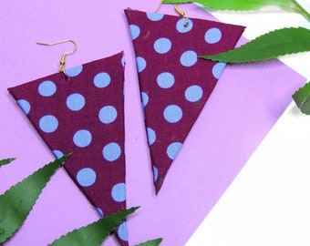 Purple Polka Dot Fabric Earrings