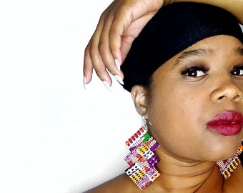 Purple Kente Fabric Earrings