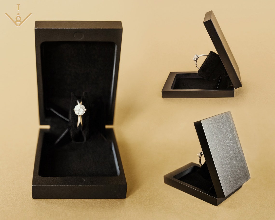 Slim engagement ring box Black proposal ring box Thin wooden Etsy