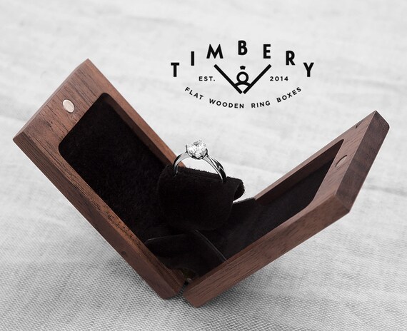 Wooden Ring Box Flat Engagement Ring Box Thin Ring Box Etsy