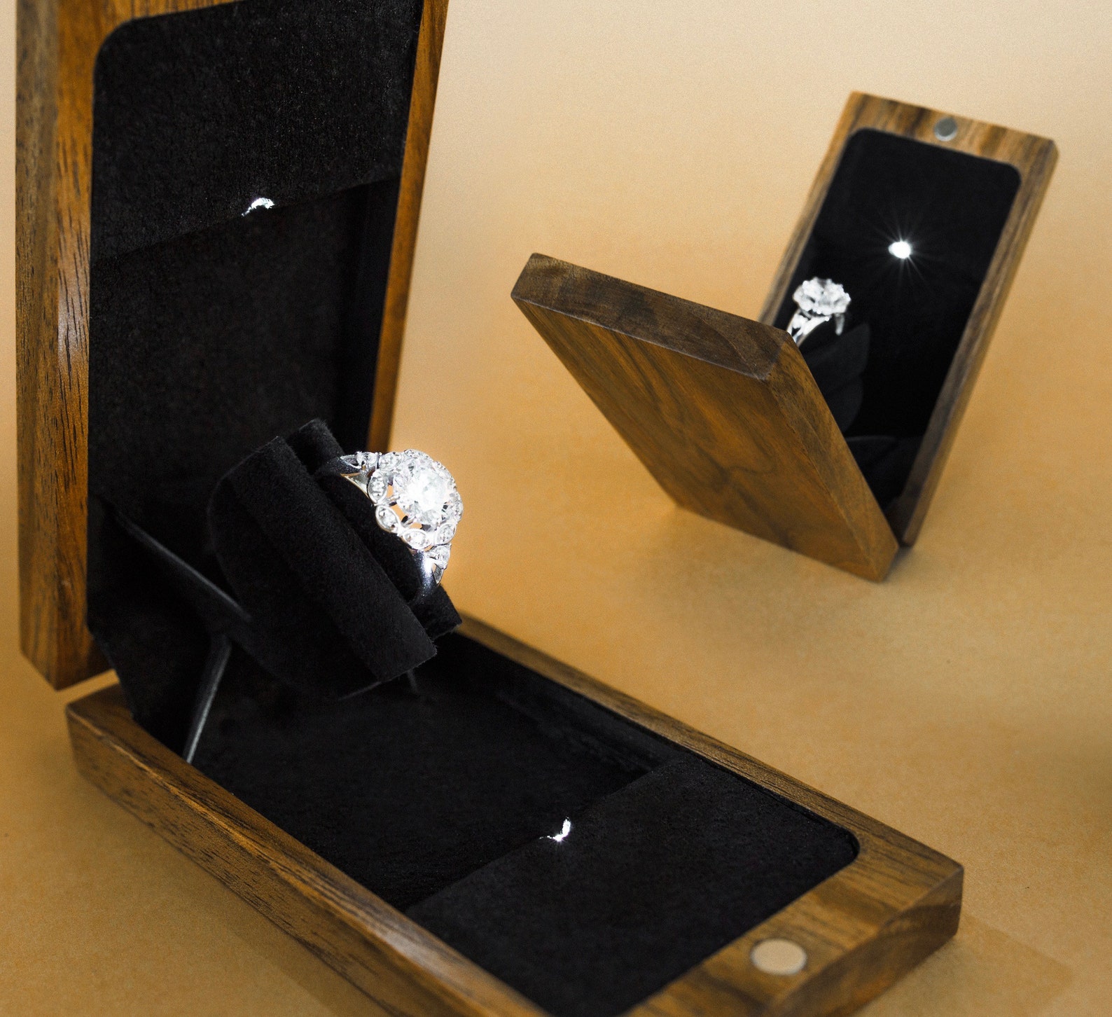 Slim Engagement Ring Box With Led Light Proposal Ring Box Etsy
