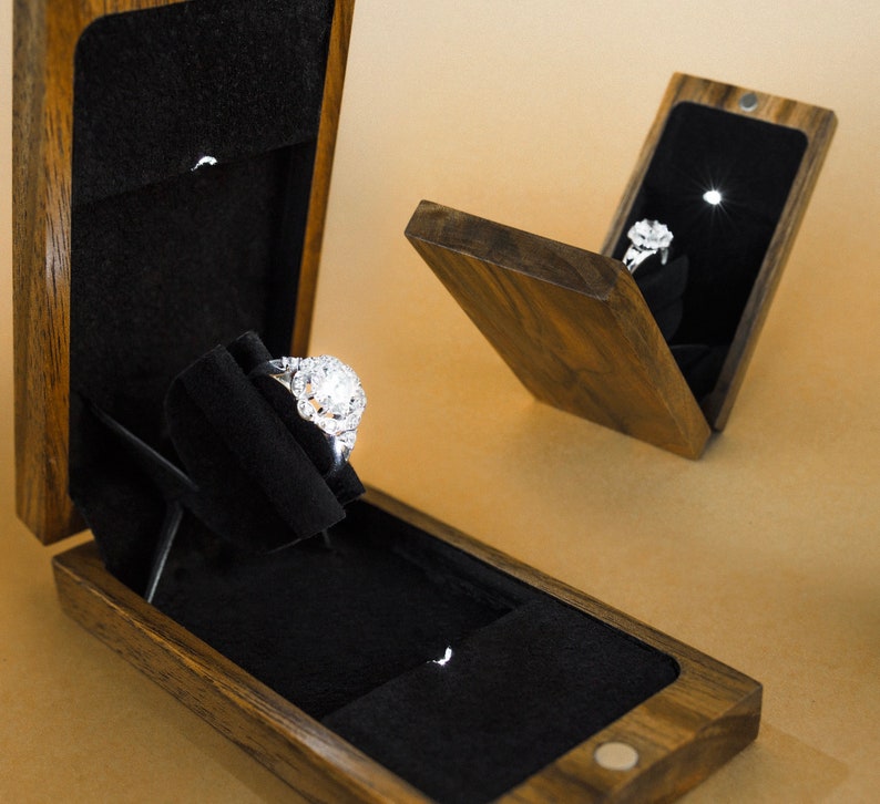 Slim Engagement Ring Box With Led Light Proposal Ring Box Etsy