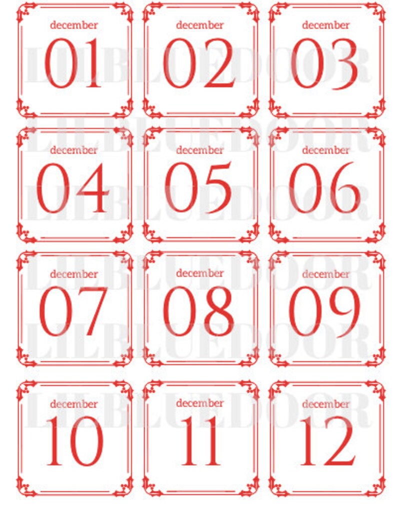 christmas advent calendar printable numbers 1 25 red and etsy