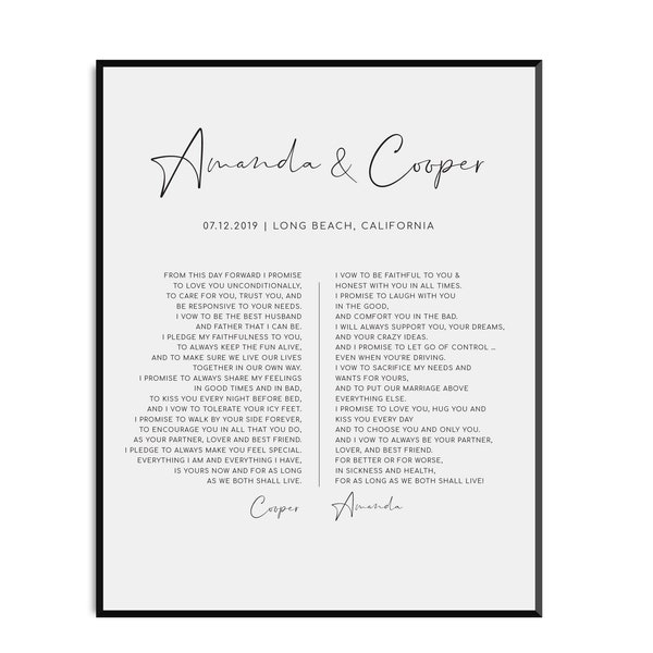 Wedding Vow Print Etsy