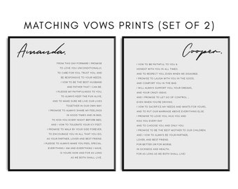 Custom Wedding Vows Print - Matching His and Hers Vows Wall Art