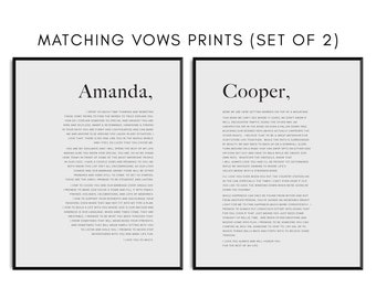Matching Bride and Groom Wedding Vows Prints - Printed Wall Art with optional frame