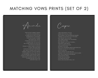 Matching His and Hers Wedding Vows Prints - Black and White Paper Anniversary Wall Art