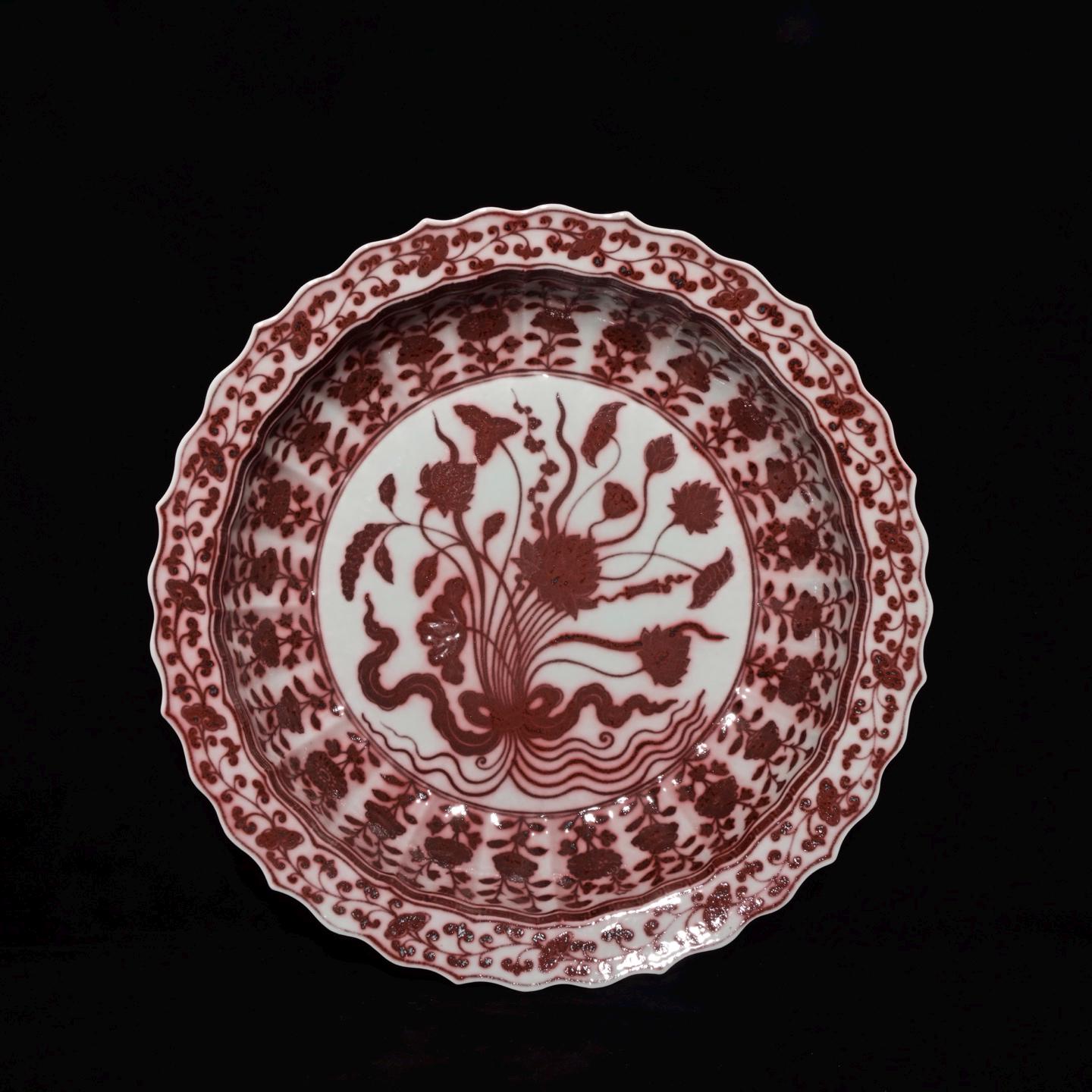 素敵な中国アンティーク収集品 明王朝 釉下紅磁器 花植物 皿 - Etsy 日本