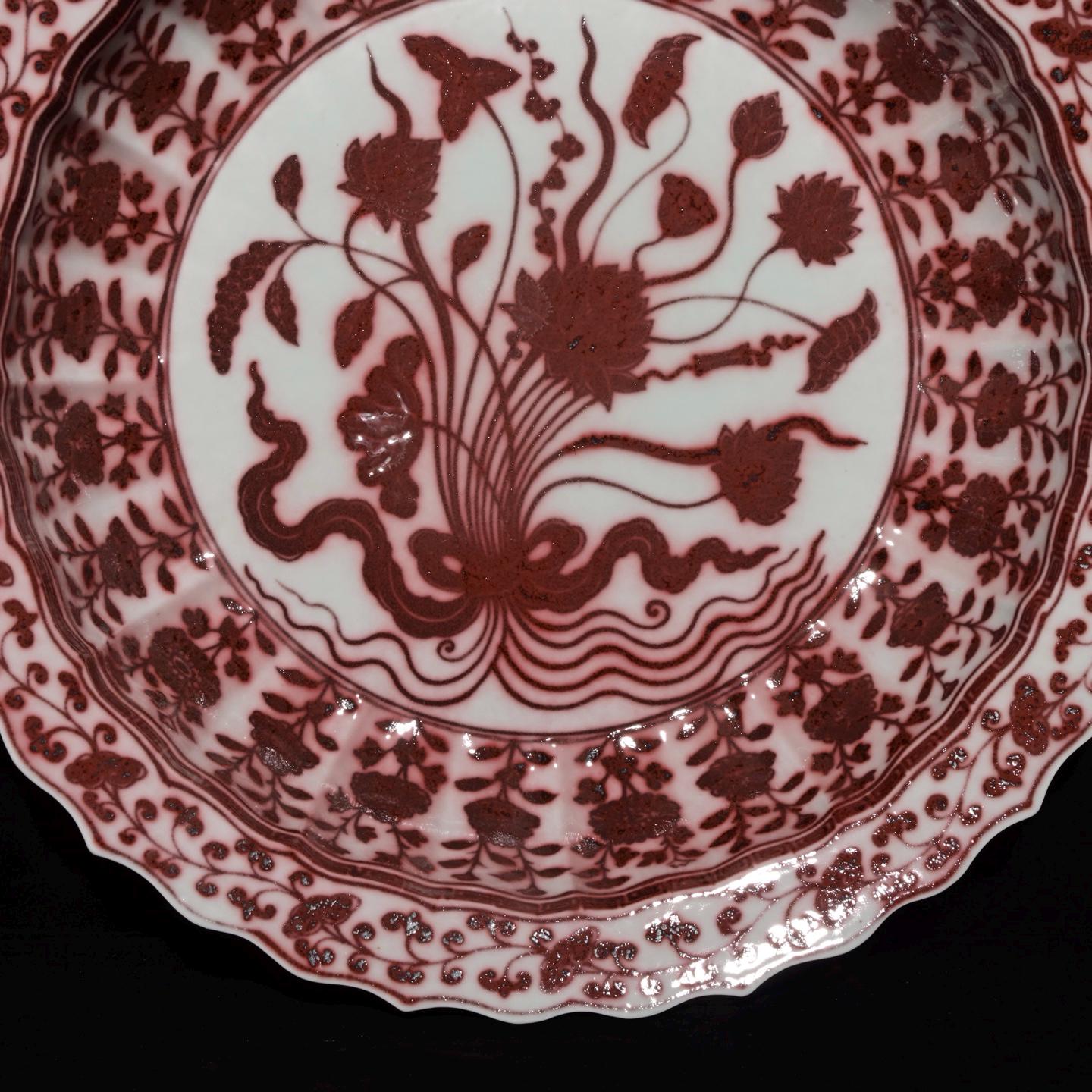 素敵な中国アンティーク収集品 明王朝 釉下紅磁器 花植物 皿 - Etsy 日本