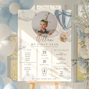 Printable Baby Milestone Board, Teddy Bear First Birthday, Baby&#39;s First Year Poster, 1st Birthday 12 Months Milestone Photo Banner Sign