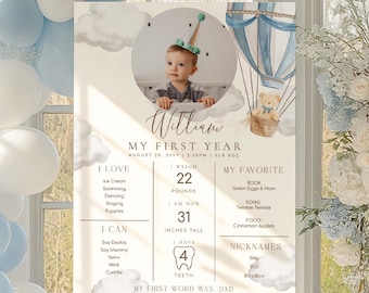 Tablero de hitos de osito de peluche, póster con foto del primer cumpleaños (descarga digital)