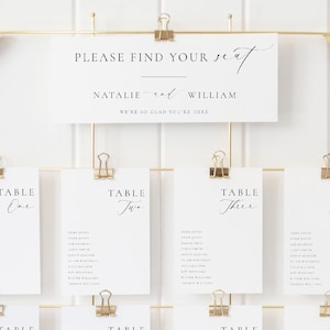 Minimalistyczny szablon planu rozmieszczenia gości na weselu, nowoczesne numery stołów (do pobrania w wersji cyfrowej), Ellesmere