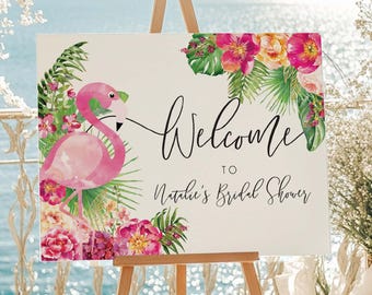 Tropical Flamingo Bridal Shower Welcome Sign (Printable), Laguna Flamingo