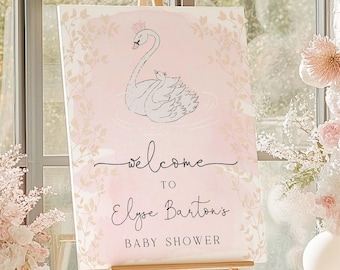 Swan Welcome Sign Template, Pink Girl Baby Shower, Printable Welcome Sign, Swan Princess Birthday Party, First Birthday Sign, Odette