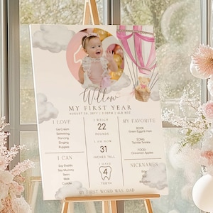 Printable Baby Milestone Board, Teddy Bear First Birthday, Baby&#39;s First Year Poster, 1st Birthday 12 Months Milestone Photo Banner Sign