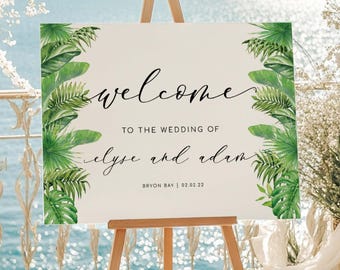 Tropical Wedding Welcome Sign – Palm Leaf, Printable Template (Digital Download), Nantucket Palm