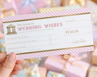 Printable Wedding Fake Bank Cheque Gift Voucher Template (Digital Download), Stripe