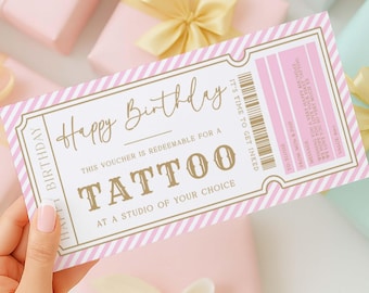 Printable Tattoo Gift Voucher Template, Editable Birthday Present (Digital Download)