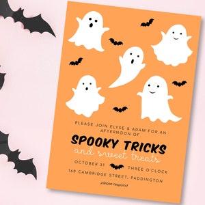 Halloween Trick Or Treat Party Invitation - Printable Friendly Ghost Costume Party Invitation Template - Cute Halloween