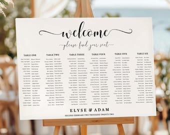 Printable 6 Long Table Seating Chart, Printable Editable Wedding Table Plan, Modern Minimalist Wedding, Six Long Banquet Tables Seating Plan