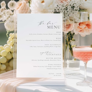 The Bar Menu Sign, Printable Wedding Bar Menu Template, Minimalist Wedding Bar Menu, Simple Elegant Wedding Drinks Menu, Ellesmere
