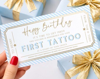 Printable First Tattoo Gift Voucher Template, Editable Birthday Present (Digital Download)