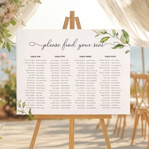 Printable Wedding Table Plan, 4 Long Banquet Tables Seating Chart, Editable Seating Chart Template, Guest List Seating Poster Darcy Greenery