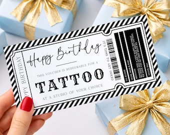 Printable Tattoo Gift Voucher Template, Editable Birthday Present (Digital Download)