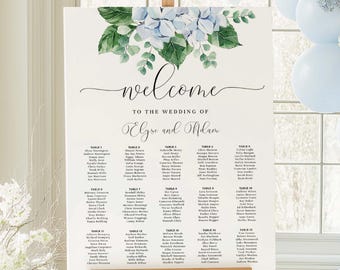 Printable Seating Chart, Blue Hydrangea Wedding Table Plan, Guest Seating Plan Sign, Wedding Welcome Sign, Ferras Blossom