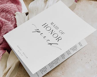 Printable Maid Of Honor Speech Card, Minimalist Wedding Toast, Ellesmere