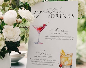 Minimalist Wedding Signature Drinks Menu Sign, His and Her Cocktails (Digital Download), Ellesmere