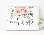 Blush Floral Cards and Gifts Sign - Wedding Present Table Sign - Printable Baby and Bridal Shower Sign - Darcy Floral Pink