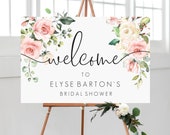 Blush Floral Welcome Sign Landscape - Greenery Printable Wedding Sign - Baby Shower Sign - Engagement Sign - Darcy Floral Pink