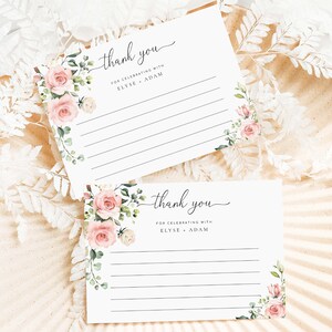 Platte bedankkaart afdrukbare sjabloon, blozen bloemen babyshower gunsten, bedankkaart bruids douche, bedankkaart bruiloft, Darcy