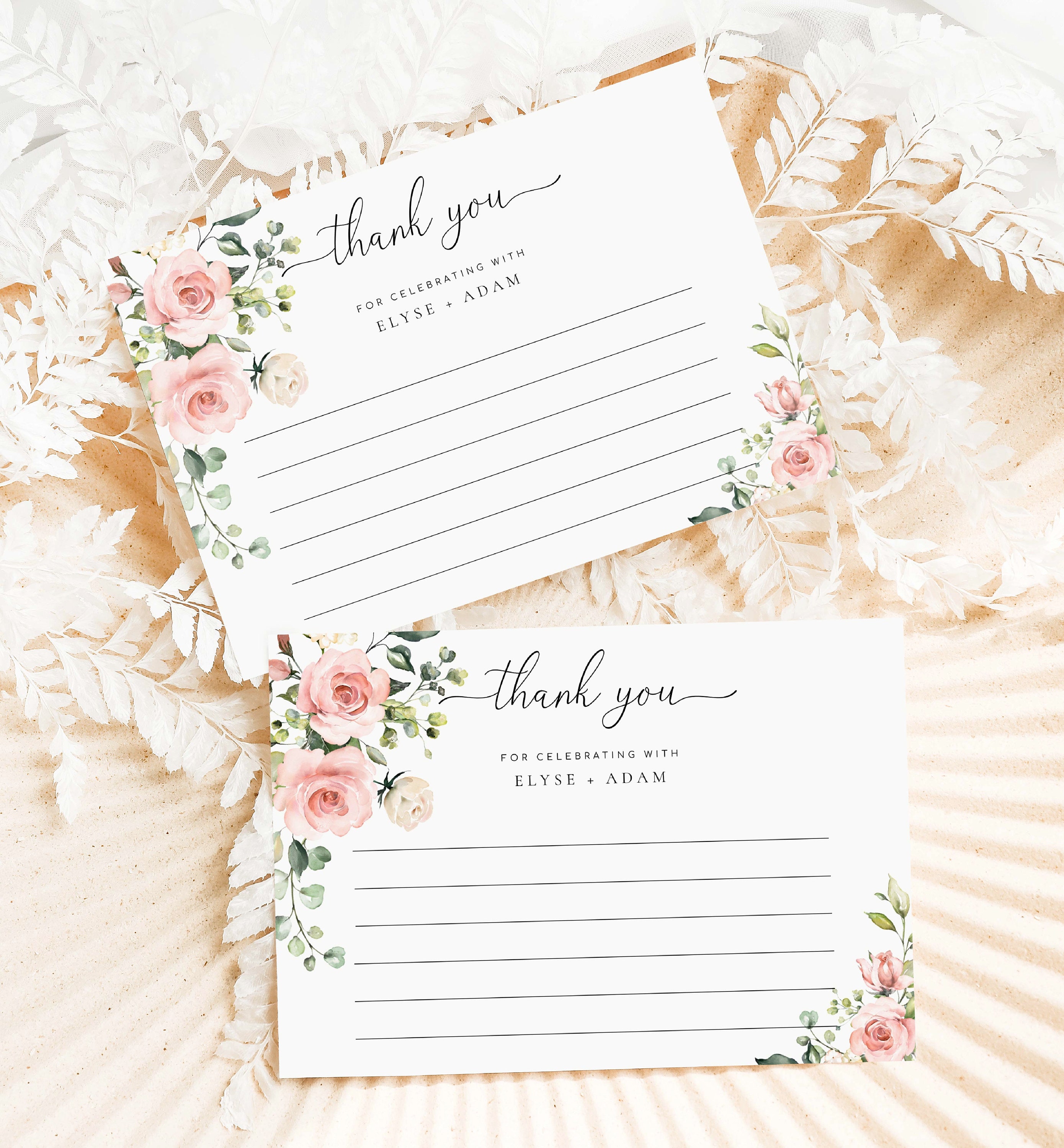 Blush Floral Thank You Card Printable Template, Darcy Pink - Etsy