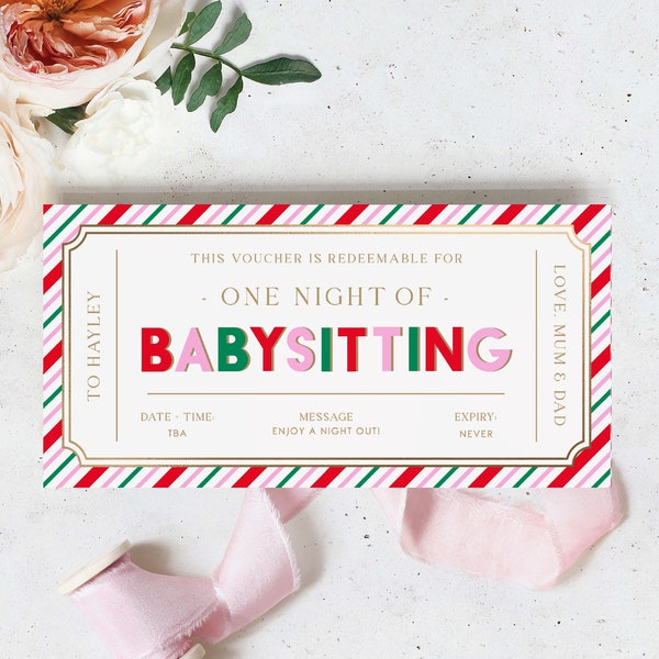 Babysitting Custom Gift Voucher Template, Printable Childminding Gift Certificate, Childminding Date Night Voucher, Present Coupon, Stripe