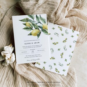 Printable Wedding Invitation Suite, Detail and RSVP Postcard,  Italian Lemons Editable Wedding Invitation Set, Italian Amalfi Lemons, Tuscan